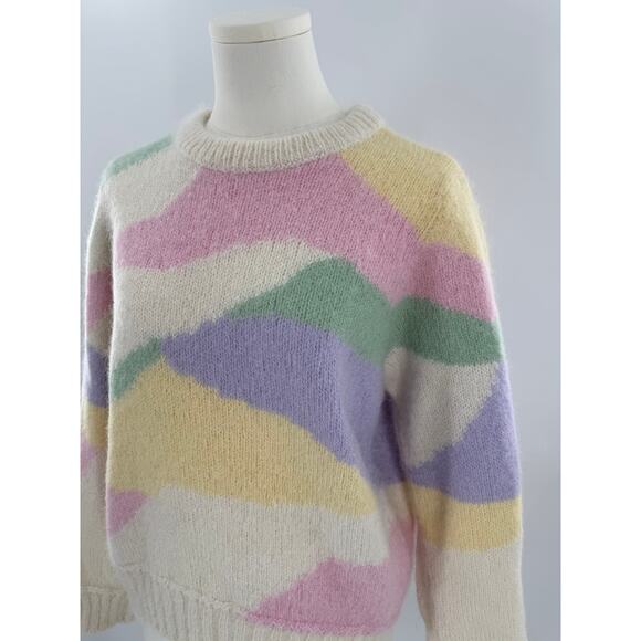 Sezane Dustin Wool Alpaca Abstract Pastel Knit Pullover Jumper M L - Picture 3 of 9